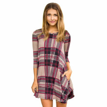 Premium-Baumwolle Abendkleid digital bedruckt Plaid Kurzarm Frauen Casual Kleider